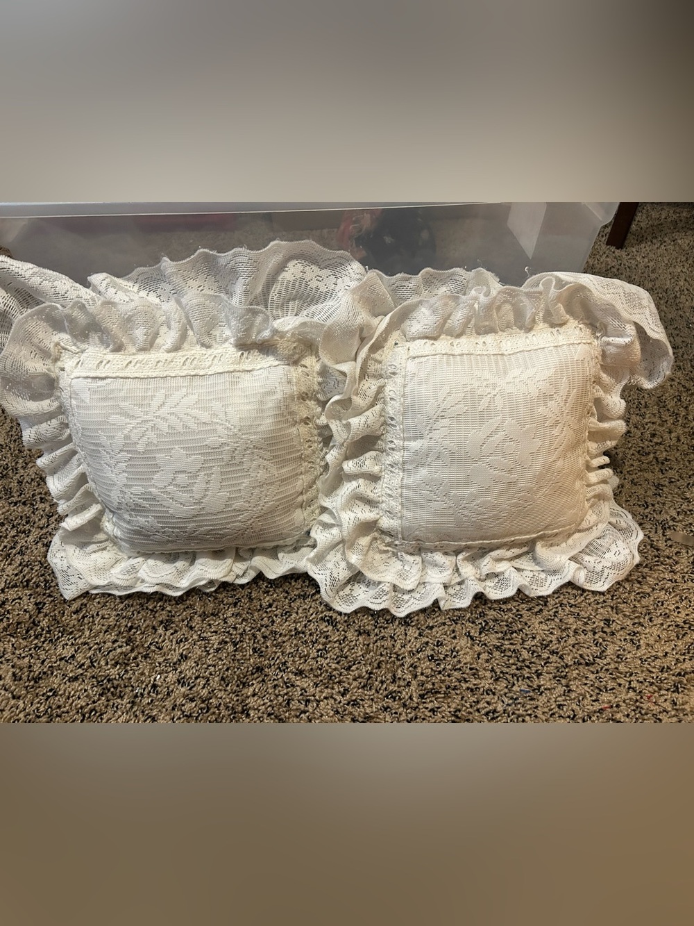 Vintage 70s White Lace Accent Pillows, Handmade, Boho Cottage Fairy Core